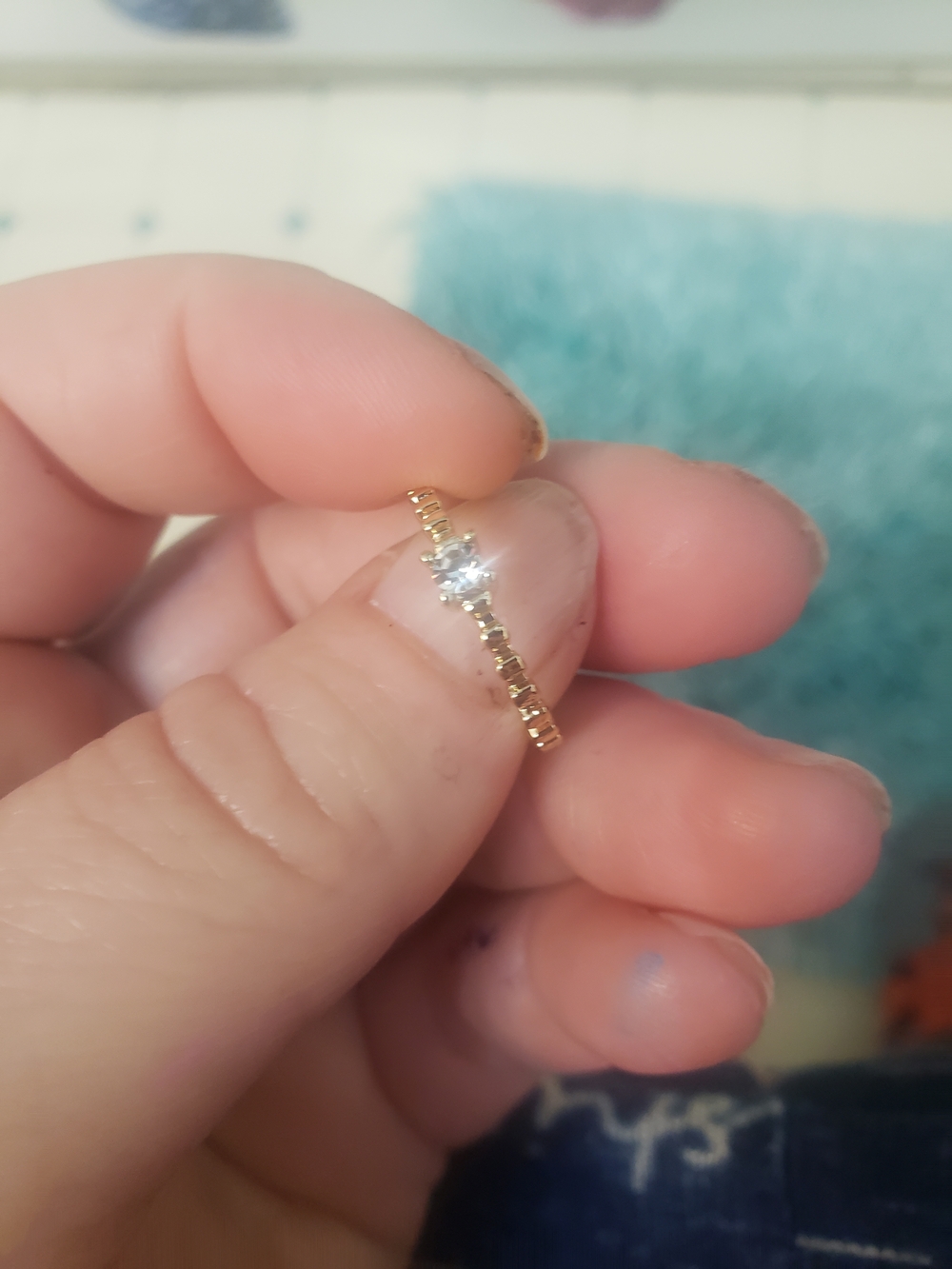 Delicate Gold Link Ring with Clear Massonite Stone